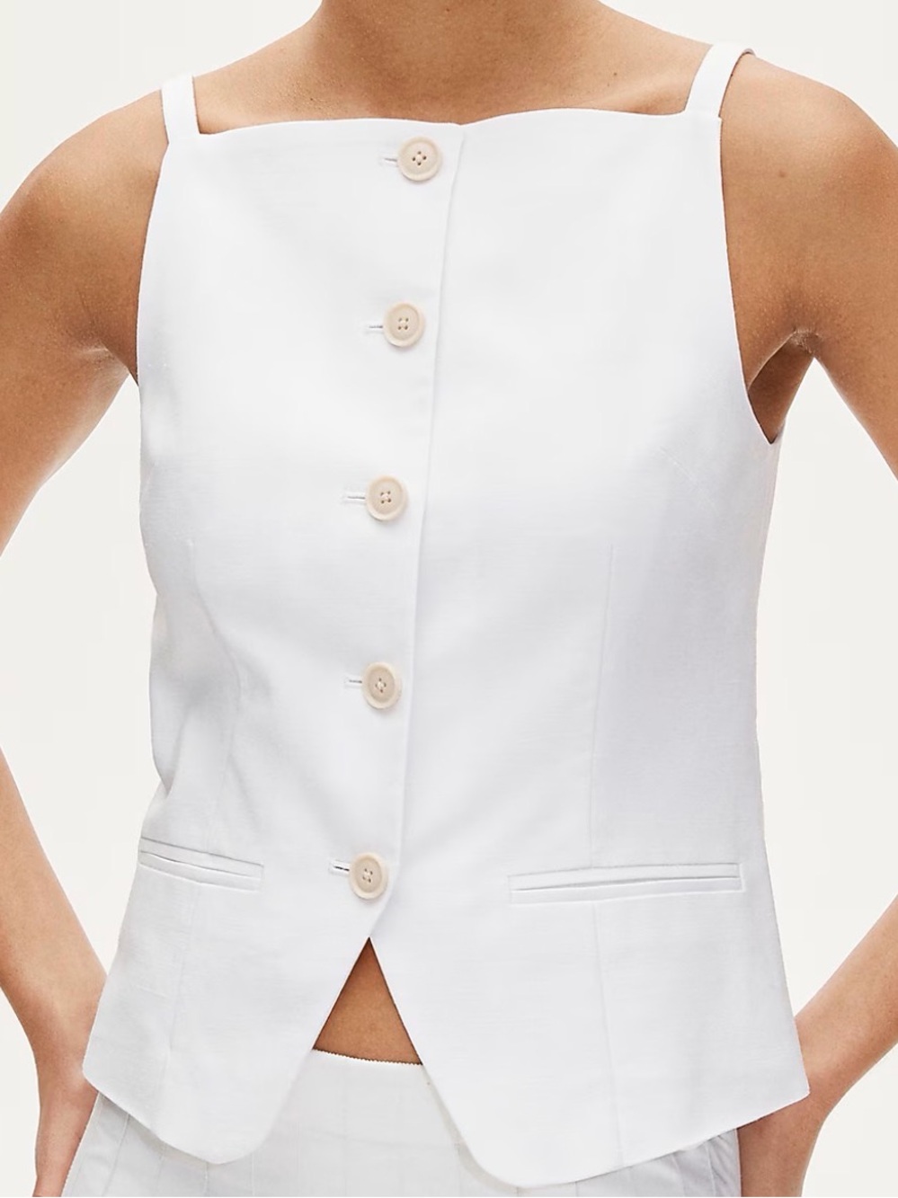J. Crew Gramercy Linen Blend Button-Up Cutaway Tank Top in White Sz. 2 $128 NEW